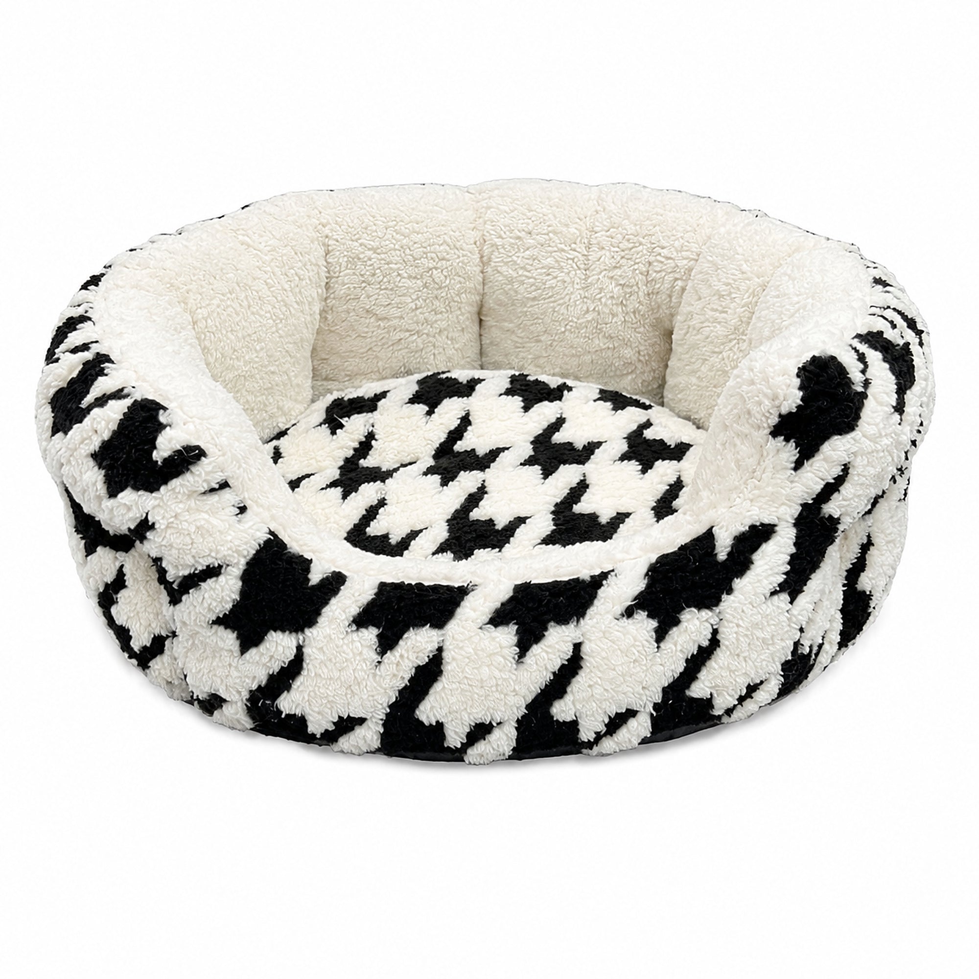Sleep Zone Black & White Houndstooth Reverse Cushion Bed 18 in