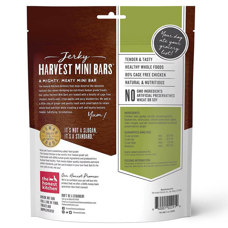 Honest Kitchen Jerky Harvest Mini Bars Chicken with Apples & Blueberries